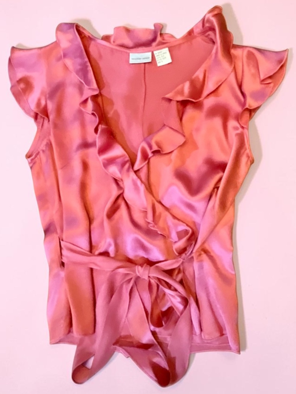 New Port News 100% Silk Cross Over Tie Top    Sz 6